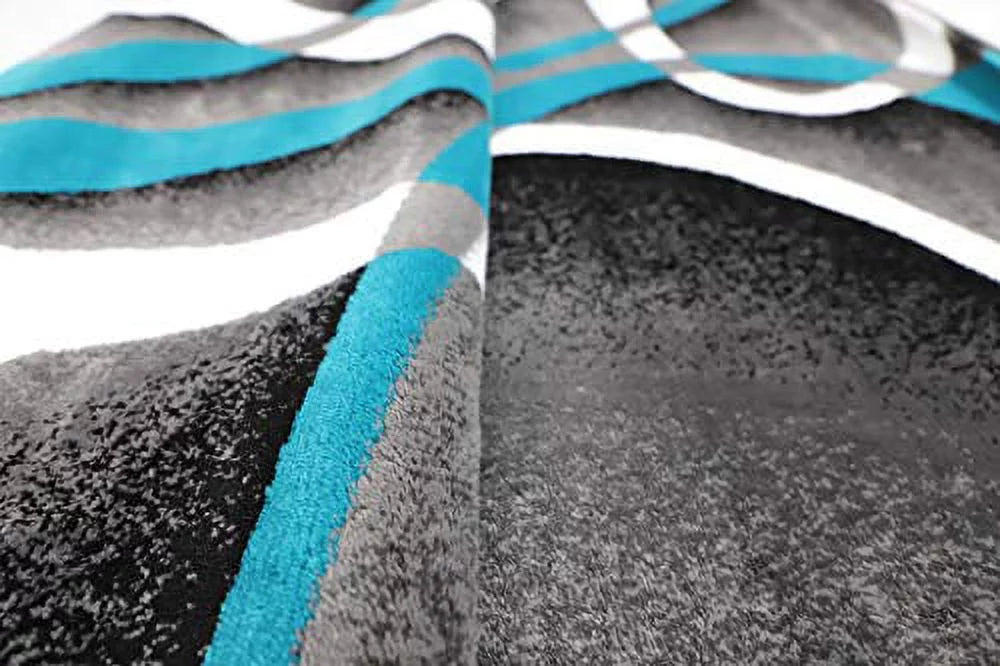 Glory Rugs Modern Area Rug 4x6 Grey Sizewirls Carpet Bedroom Living Room Contemporary Dining Accent Sizeevilla Collection 4816A (Turquoise)