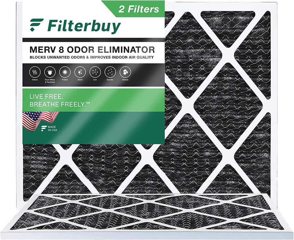Filterbuy 20x24x1 MERV 8 Odor Eliminator Pleated HVAC AC Furnace Air Filters with Activated Carbon (2-Pack)