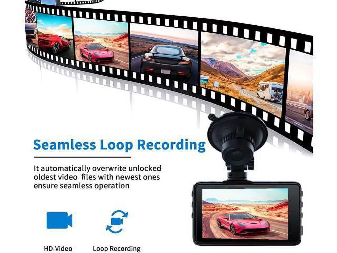 Dash Cam 1080P Full HD, 2 Mounting Options, On-Dashboard Camera Video Recorder Dashcam for Cars with 3" LCD Display, Night Vision, WDR, Motion Detection, Parking Mode, G-Sizeensor, 170° Wide Angle