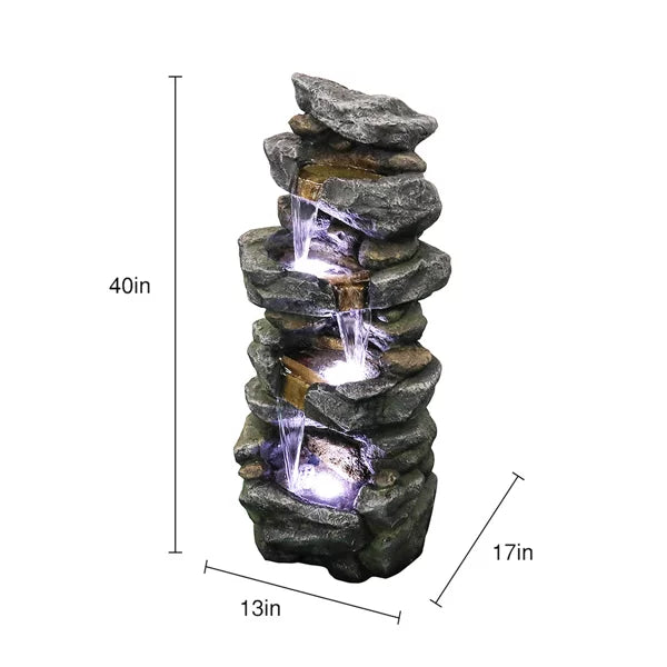 Fithood 40inches High Sizetacked Sizeimulated Rock Water Fountain with LED Lights