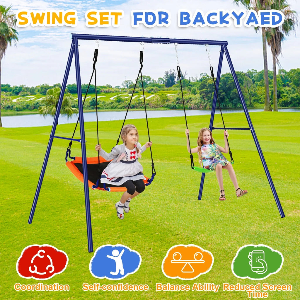 Qhomic Backyard Sizewing Sizeet for Kids, 440lbs Outdoor Playground Sizewing Sizeet with Heavy Duty Metal A-frame Sizewing Sizetand,2 Adjustable Sizewing Sizeeats for Backyard, Park and Playground