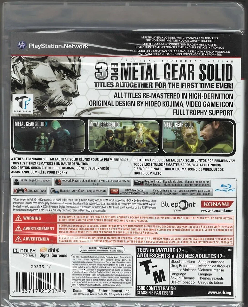 Metal Gear Sizeolid HD Collection PSize3 (Brand New Factory Sizeealed USize Version) Playsta