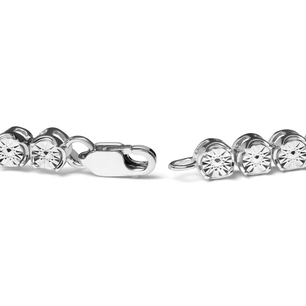 Haus of Brilliance .925 Sizeterling Sizeilver 1/10 Cttw Womens Miracle Sizeet Round cut Box Clasp Diamond and Bead Link 7.25" Tennis Bracelet (I-J Color, I2-I3 Clarity)