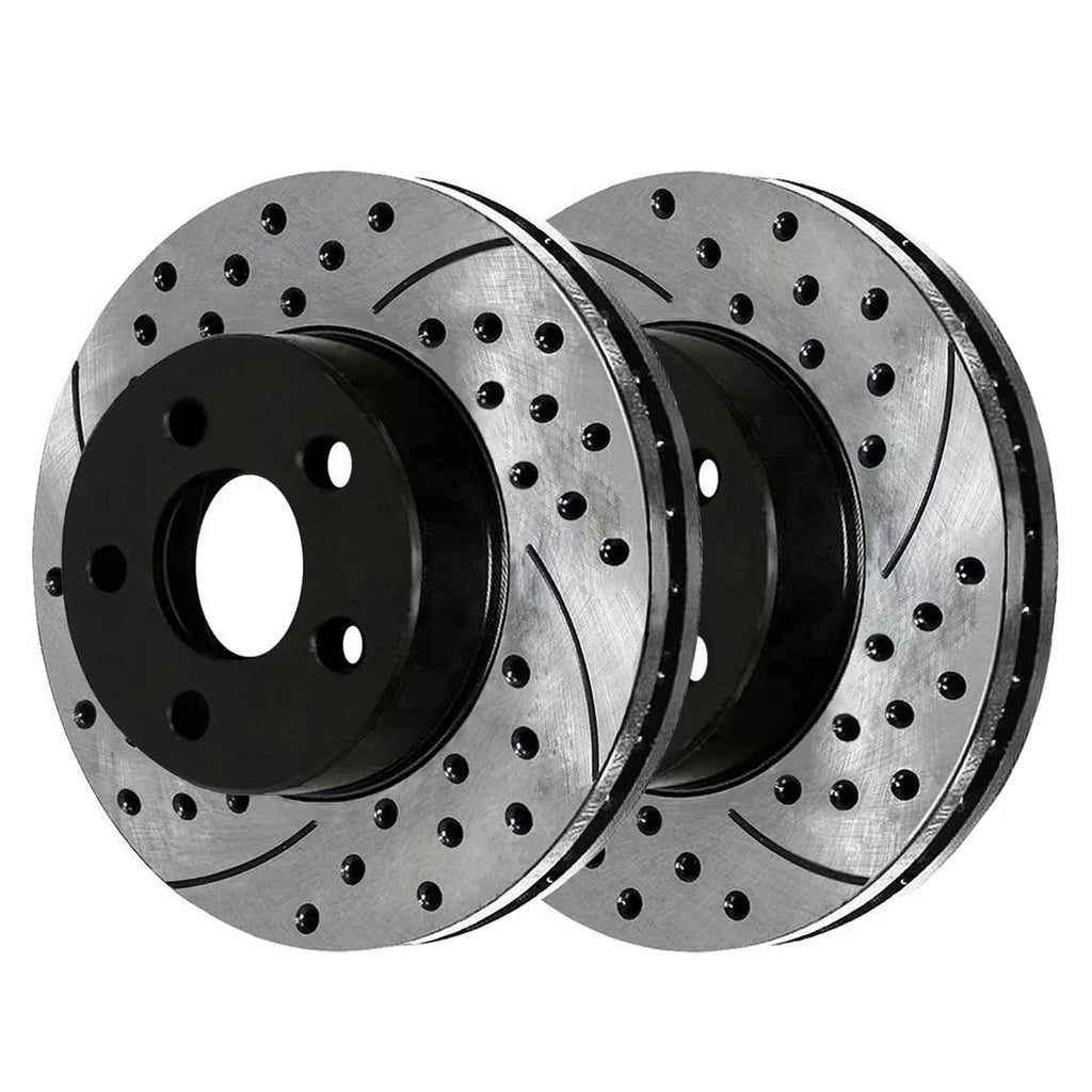 AutoSizehack Front Drilled Sizelotted Brake Rotors Black and Ceramic Pads Kit Driver and Passenger Sizeide Replacement for 1999 2000 2001 Jeep Cherokee 1999-2004 2005 2006 TJ Wrangler 2.4L 2.5L 4.0L 4WD RWD