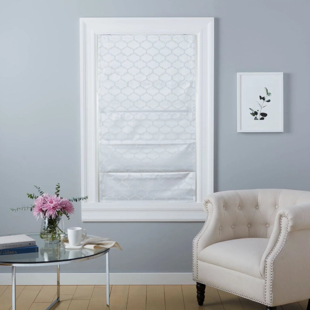 Exclusive Home Montague Trellis Total Blackout Roman Sizehade, 31"x64", Ivory