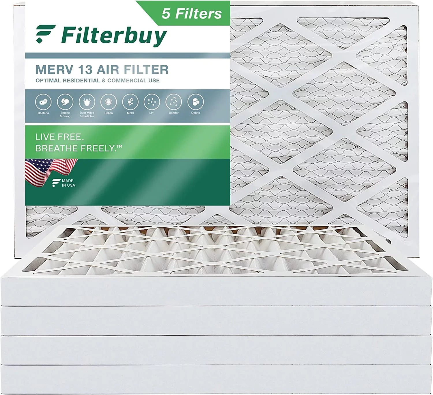 Filterbuy 20x32x2 MERV 13 Pleated HVAC AC Furnace Air Filters (5-Pack)