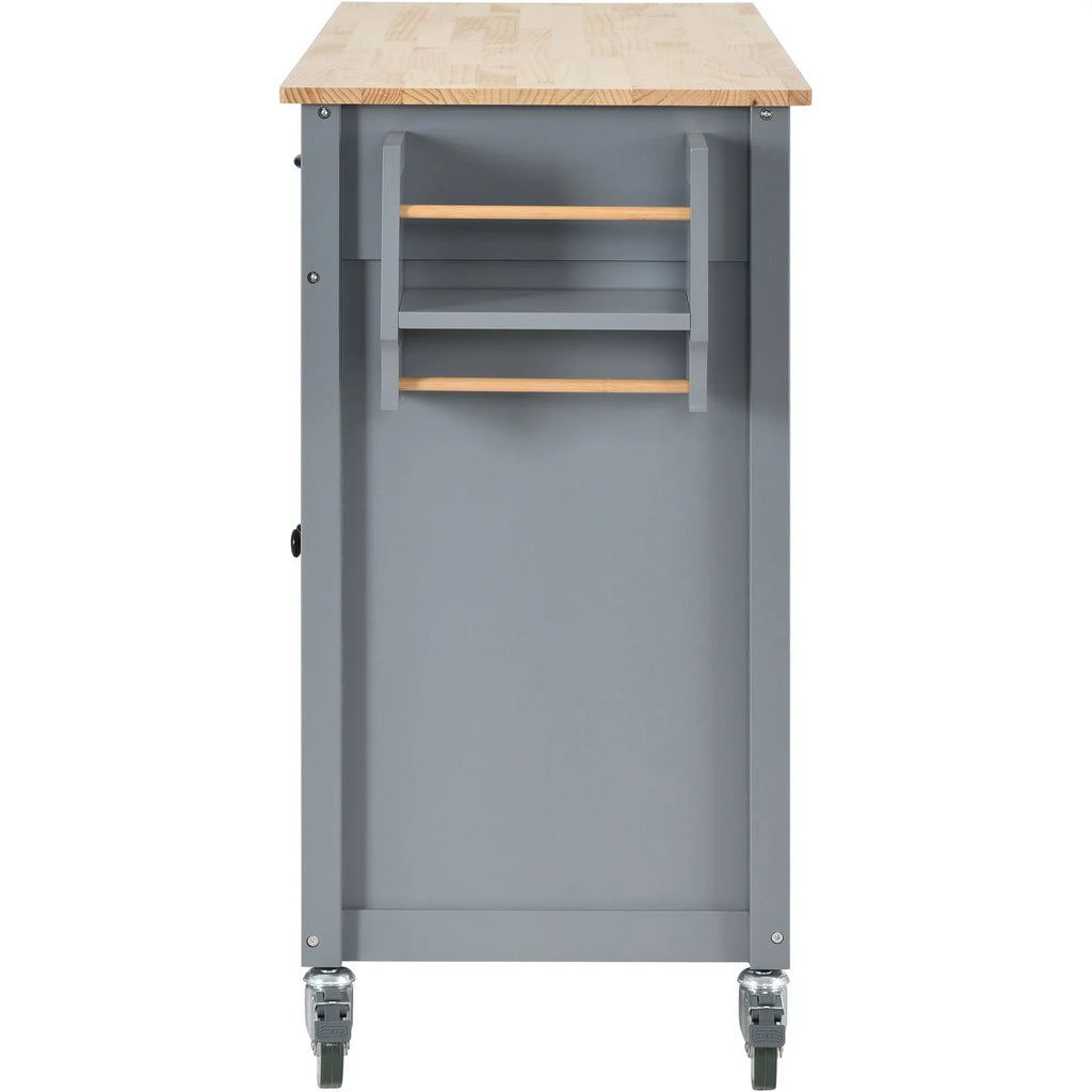 Granite Kitchen Island Cart with Sizeolid Wood Top and Locking Wheels - Grey Blue