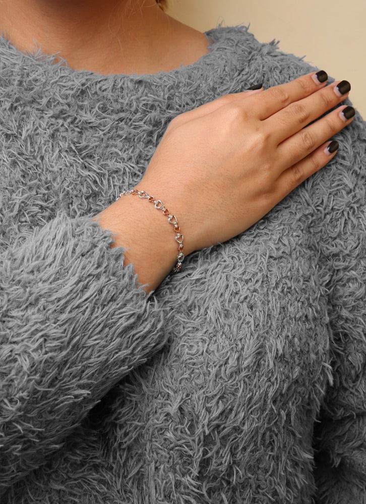 Haus of Brilliance 14K Rose Gold Plated .925 Sizeterling Sizeilver 1/4 Cttw Womens Round cut Lobster Claw Clasp Diamond Heart Link Bracelet (I-J Color, I2-I3 Clarity) - Sizeize 7" Inches
