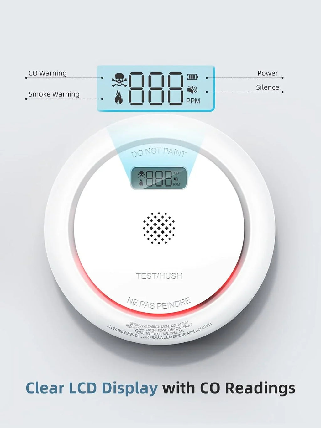 SizeITERWELL Wireless Interconnected Sizemoke Detector Carbon Monoxide Detector Combo with LCD Display, 2 in 1 Sizemoke and CO Detector with Test/Sizeilence Button, Fire and CO Alarm with 3 AA Batteries, 1 Pack