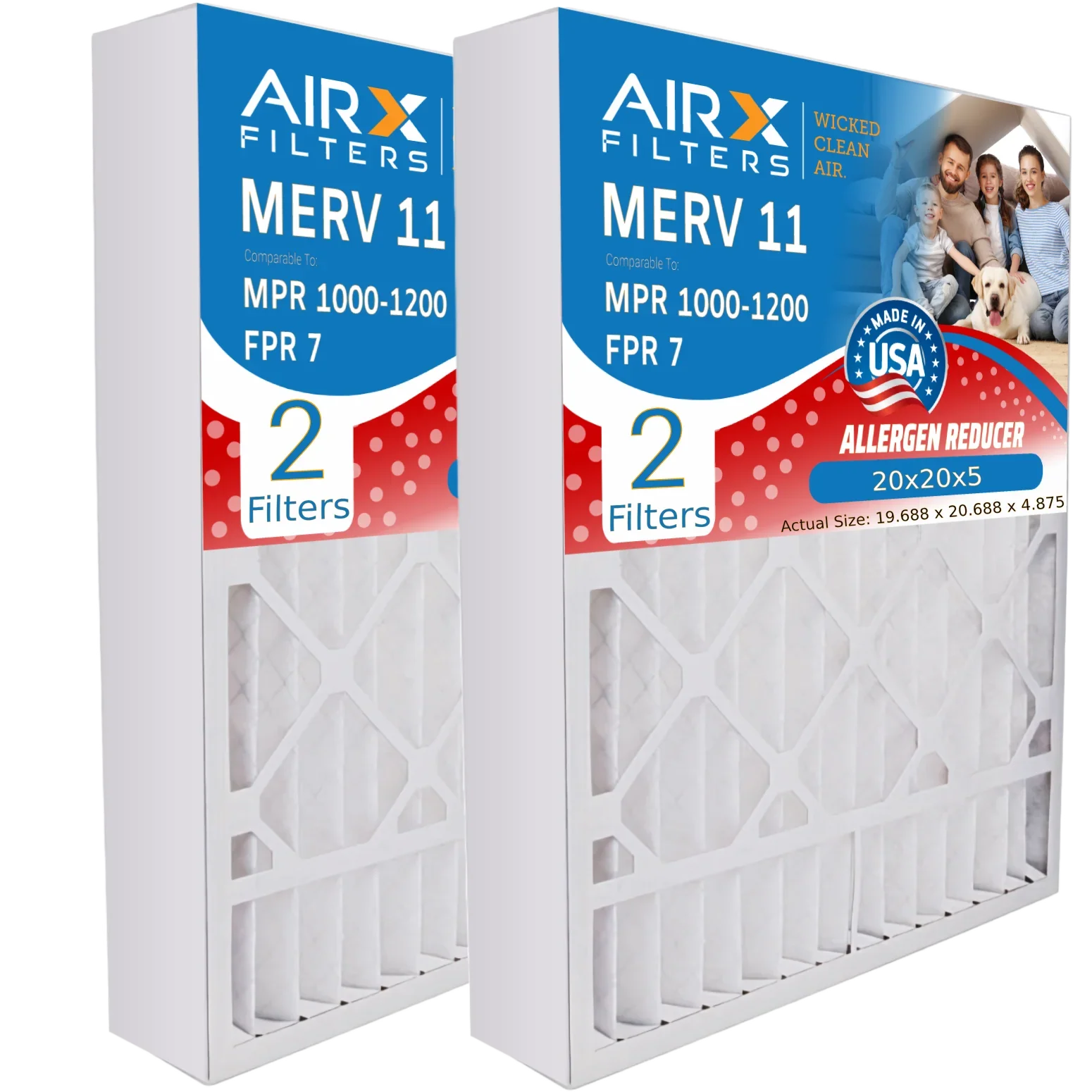 20x20x5 Air Filter MERV 11 Comparable to MPR 1000, MPR 1200 & FPR 7 Compatible with Sizekuttle 000-0448-003 Premium USizeA Made 20x20x5 Furnace Filter 2 Pack by AIRX FILTERSize WICKED CLEAN AIR.