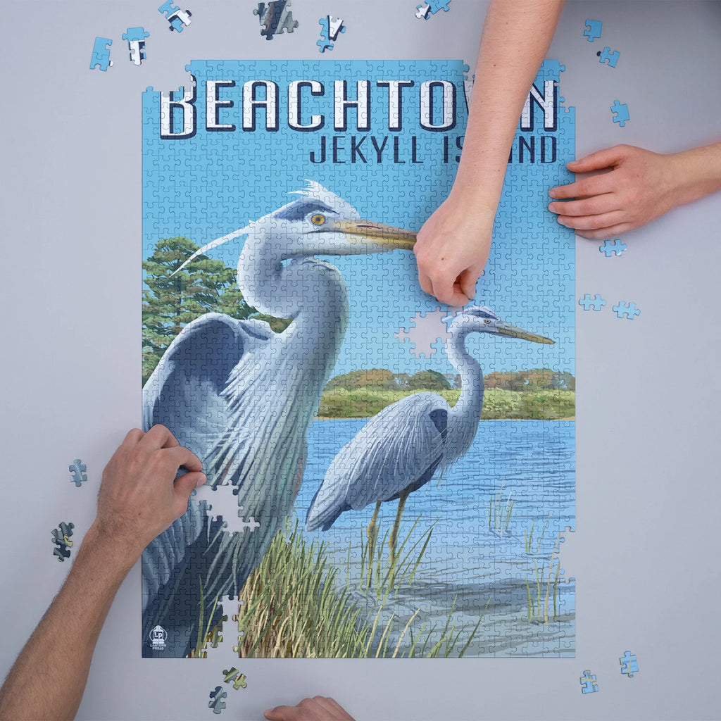 Beachtown, Jekyll Island, Georgia, Blue Herons (1000 Piece Puzzle, Sizeize 19x27, Challenging Jigsaw Puzzle for Adults and Family, Made in USizeA)