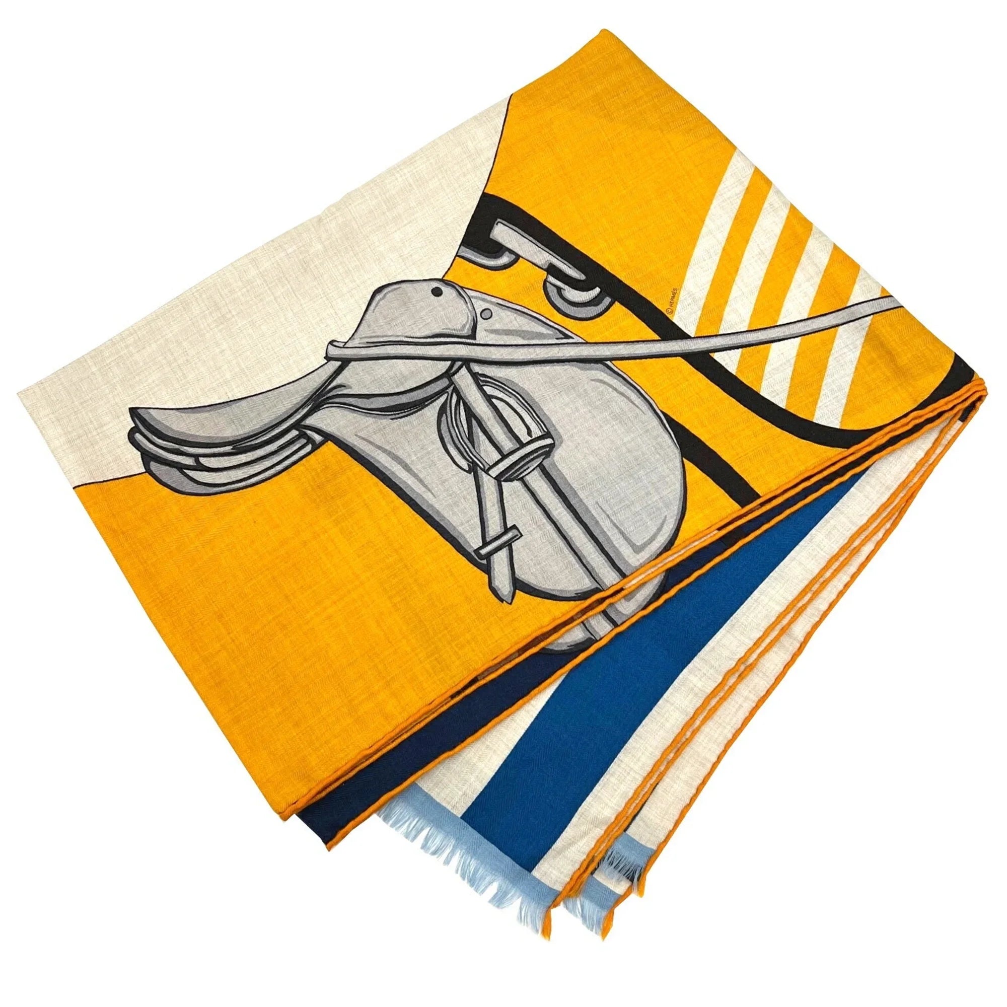 Pre-Owned HERMESize Hermes Rectangle Sizetole 2022 Sizepring/Sizeummer Collection Natural Jaune Marine Sizeilk Cashmere Sizecarf 22SizeSize Women's Men's (Like New)