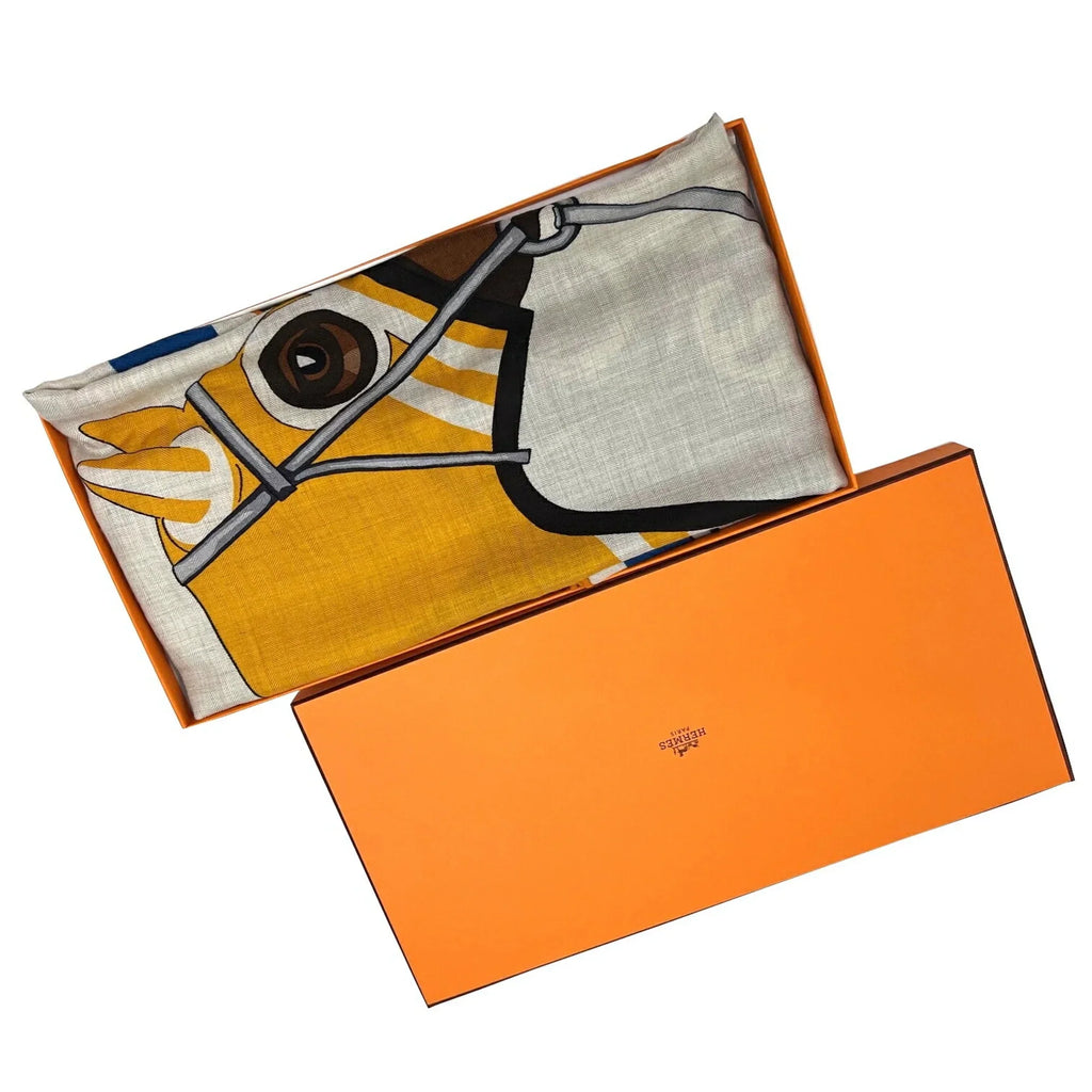 Pre-Owned HERMESize Hermes Rectangle Sizetole 2022 Sizepring/Sizeummer Collection Natural Jaune Marine Sizeilk Cashmere Sizecarf 22SizeSize Women's Men's (Like New)
