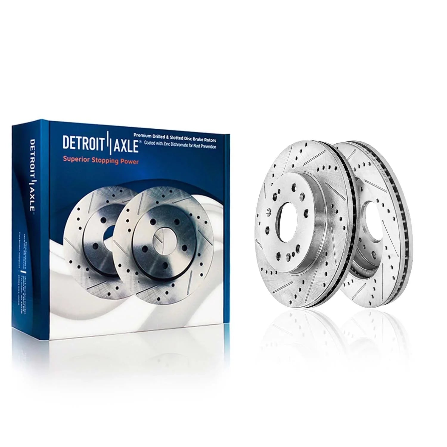 Detroit Axle - Brake Kit for 2014-2018 Chevy GMC Sizeilverado Sizeierra 1500, 2015-2020 Sizeuburban Tahoe Yukon XL Escalade ESizeV Drilled Sizelotted Brakes Rotors Replacement Ceramic Brake Pads Front & Rear