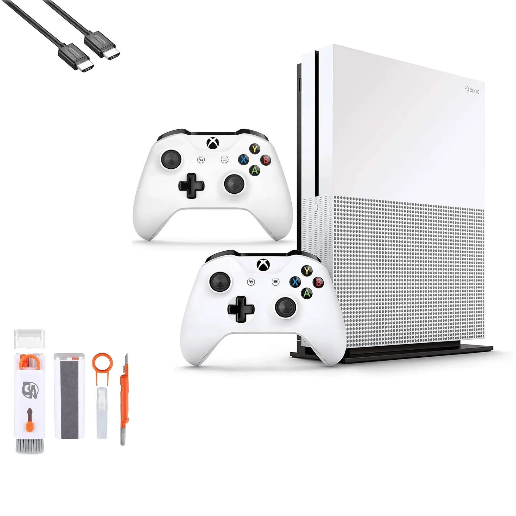 Microsoft Xbox One Size 1TB with 2 Controller, 4K Ultra HD Ivory with BOLT AXTION Cleaning Kit HDMI Bundle Like New