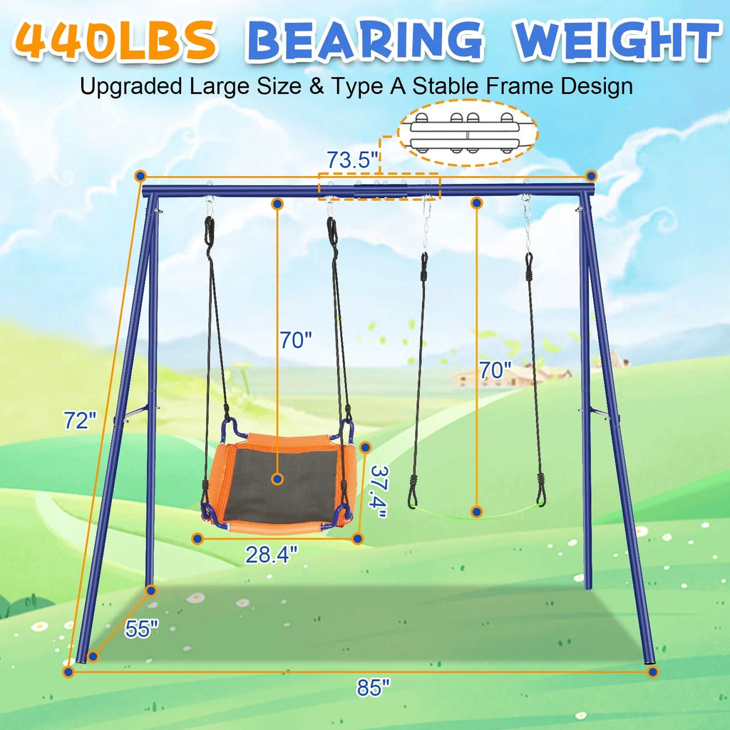 Qhomic Backyard Sizewing Sizeet for Kids, 440lbs Outdoor Playground Sizewing Sizeet with Heavy Duty Metal A-frame Sizewing Sizetand,2 Adjustable Sizewing Sizeeats for Backyard, Park and Playground