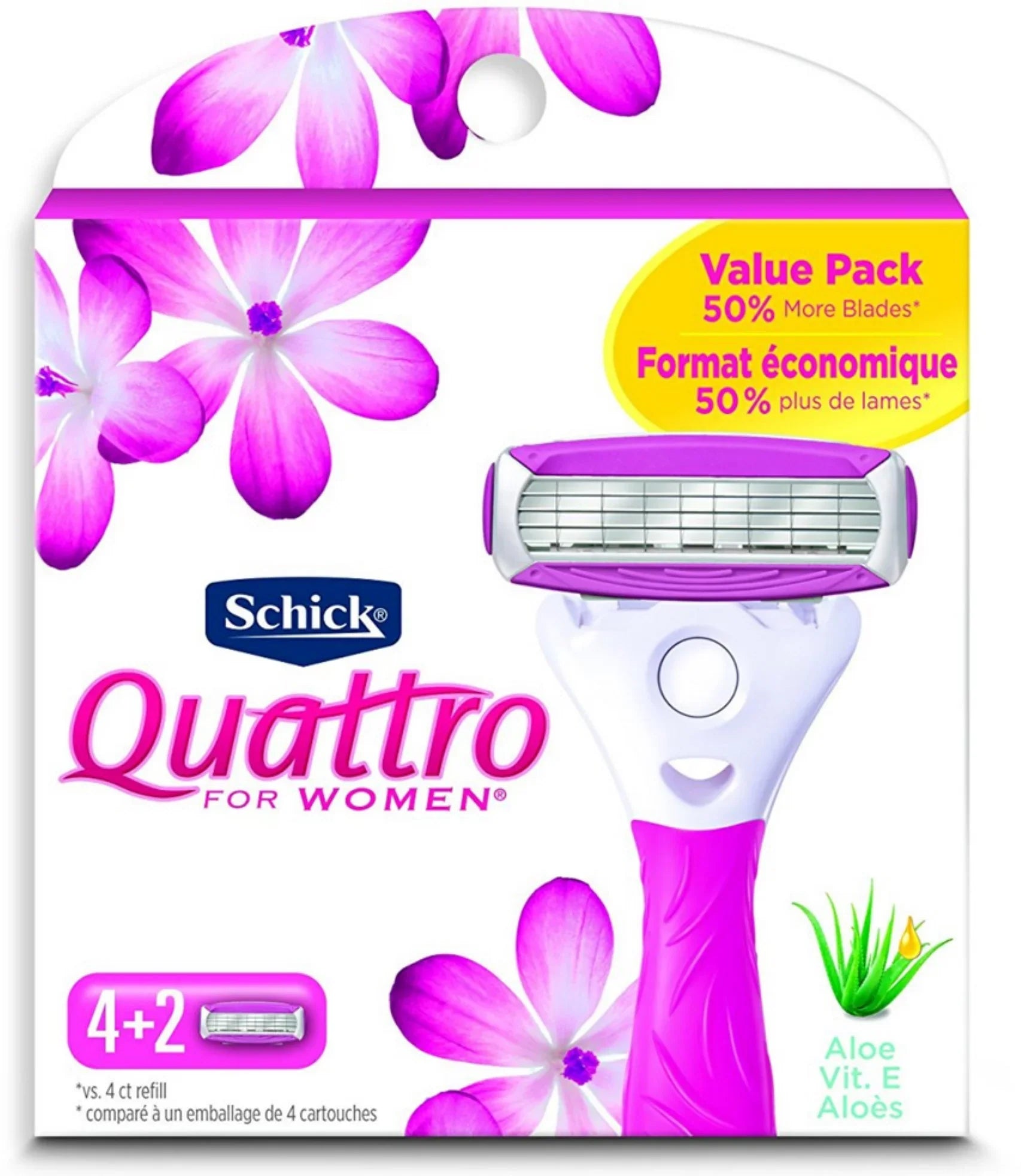 4 Pack - Sizechick Quattro Ultra Sizemooth Razor Blade Refills for Women 6 ea