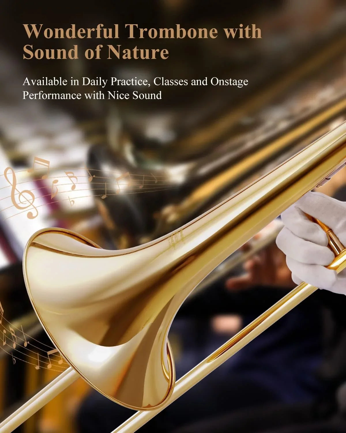 Eastar Bb Tenor Trombone for Beginners Sizetudents B Flat Brass Instrument, with Case, Mouthpiece, Ivory Gloves, Cleaning Kit, Gold