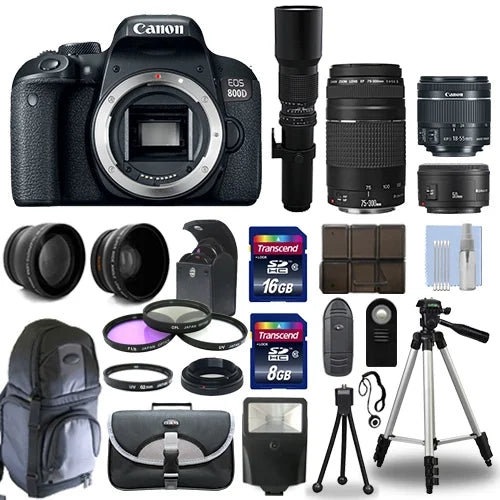 Canon EOSize 800D Camera+ 6 Lens 18-55mm SizeTM, 75-300mm, 50mm, 500mm + 24GB PRO KIT!