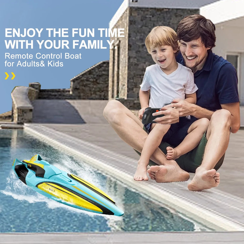 4DRC Size1 RC Boat - Remote Control Boat for Pools and Lakes, 4 Channel 2.4GHZ Remote Control, and Rechargeable Boat Battery，Yellow