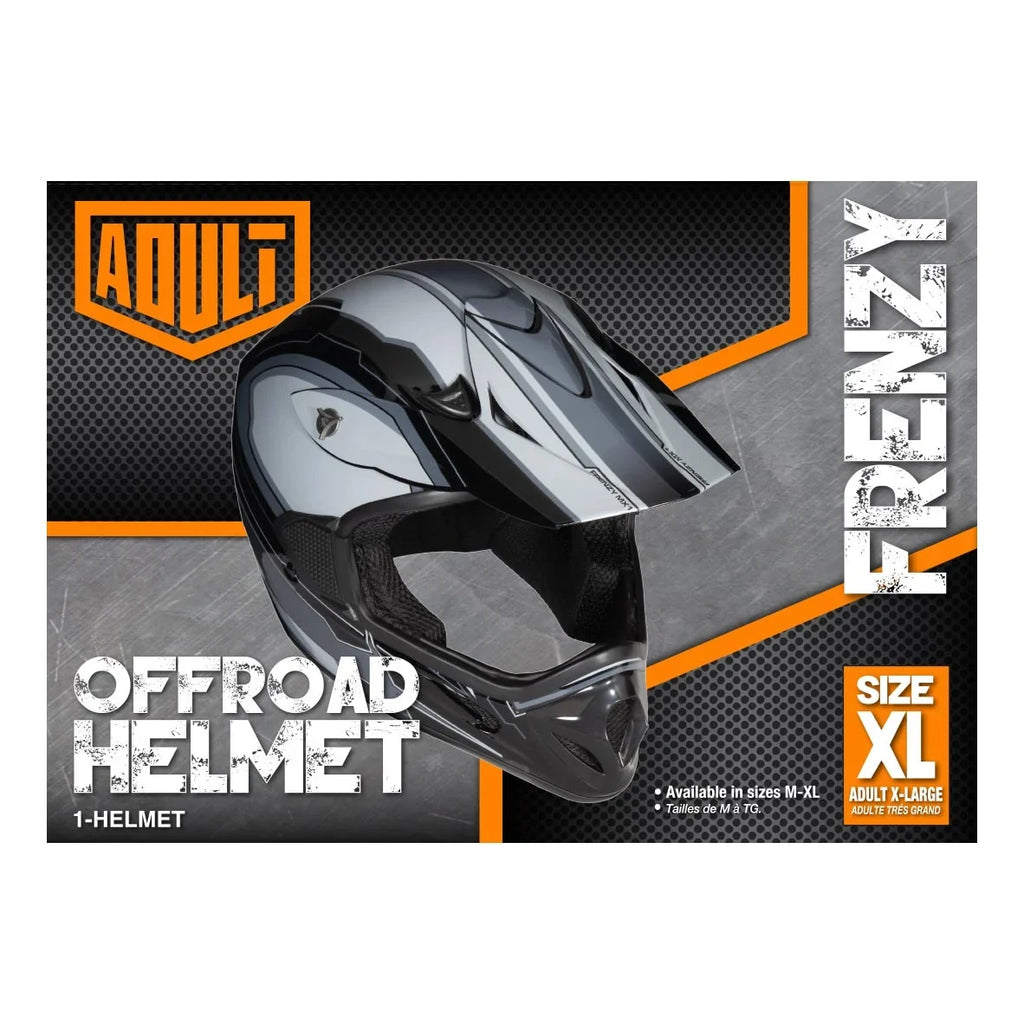 FRENZY Adult MX Helmet, DOT Approved, Black-Grey, XL