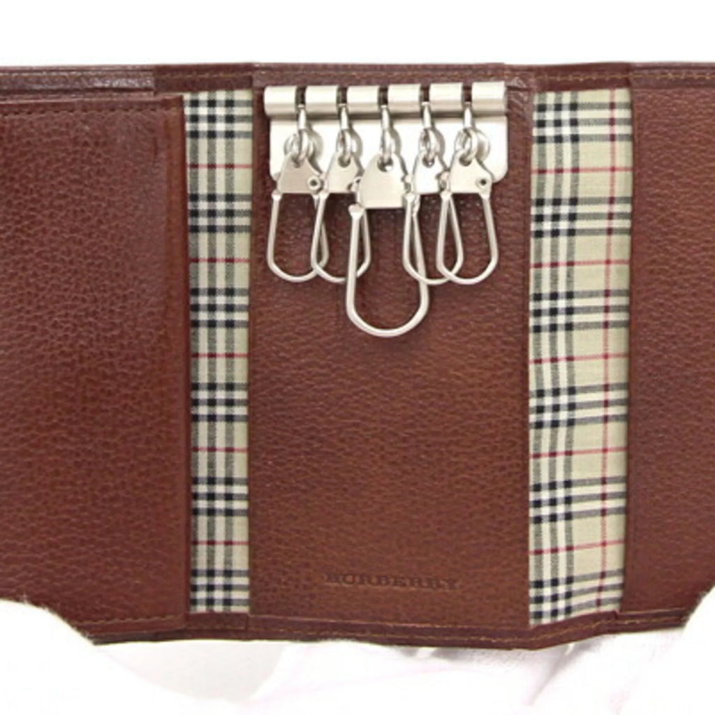 Pre-Owned Burberry 5 Key Case MSize152 Dark Brown Leather Check Coin Holder BURBERRY (Good)