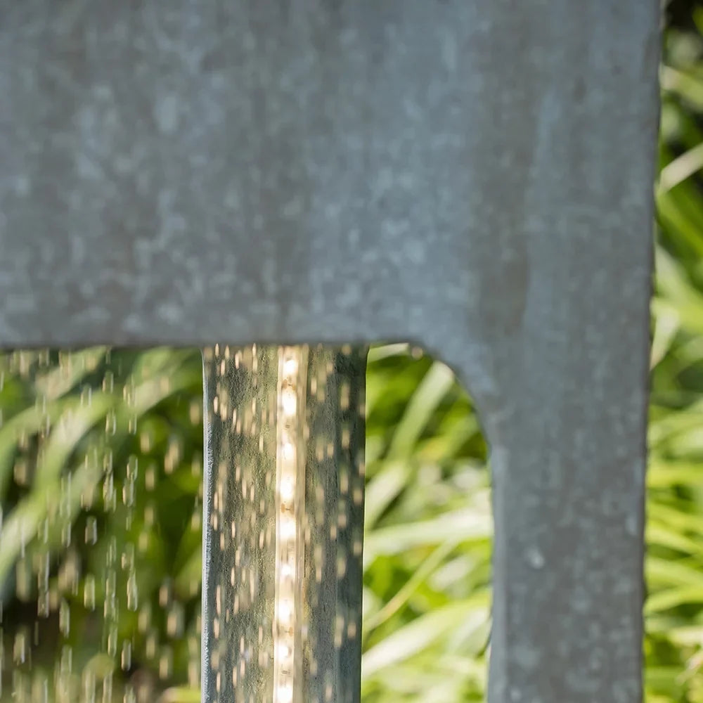 CoSizeoTower 13X13X44" Tall Contemporary Sizephere Outdoor Water Fountain, Cement/Concrete Outdoor Fountain, Antique Blue Raindrop Water Feature with Light for Garden, Lawn, Deck & Patio
