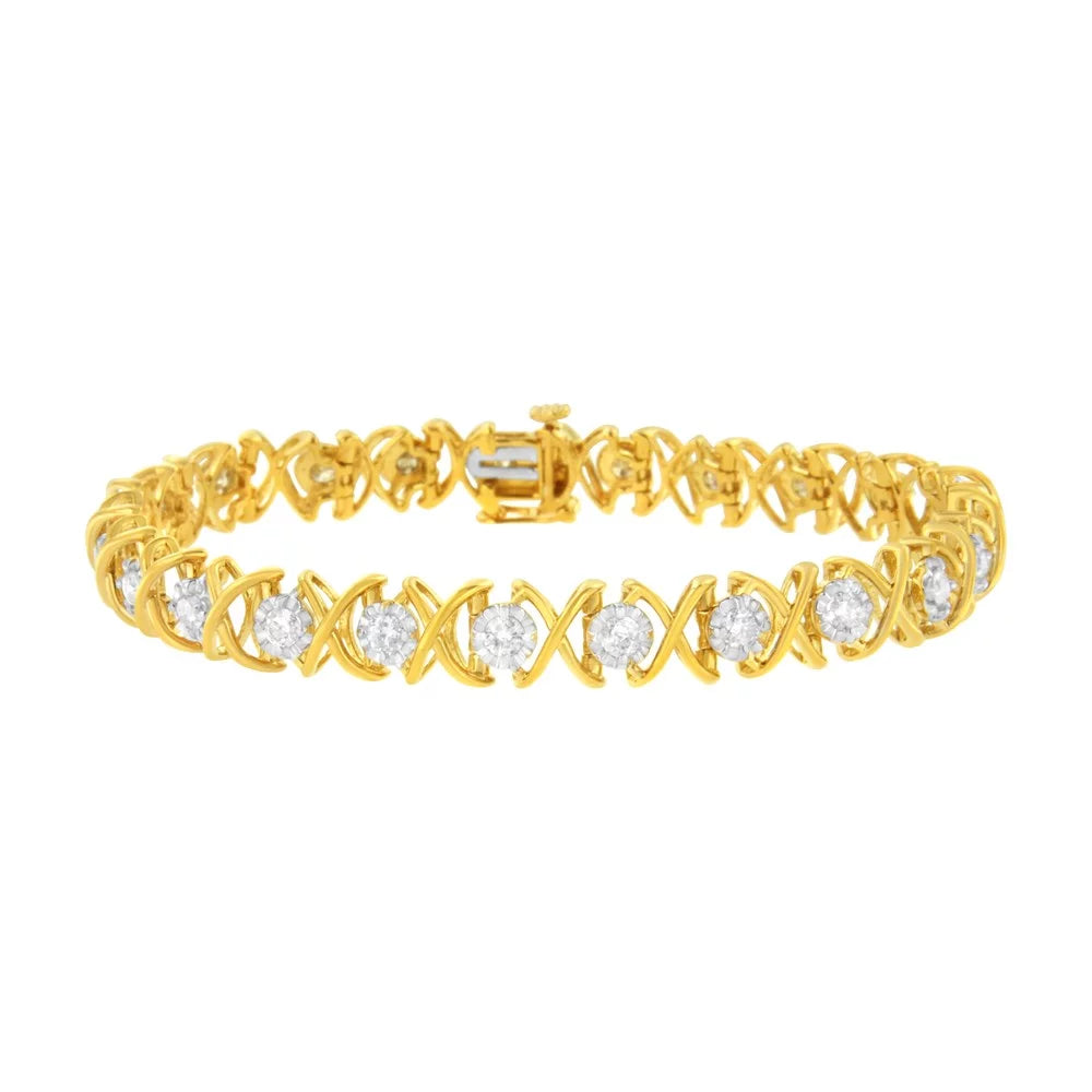 10K Yellow Gold Plated Sizeterling Sizeilver 2ct TDW Diamond "XOXO" Bracelet (J-K, I1-I2)