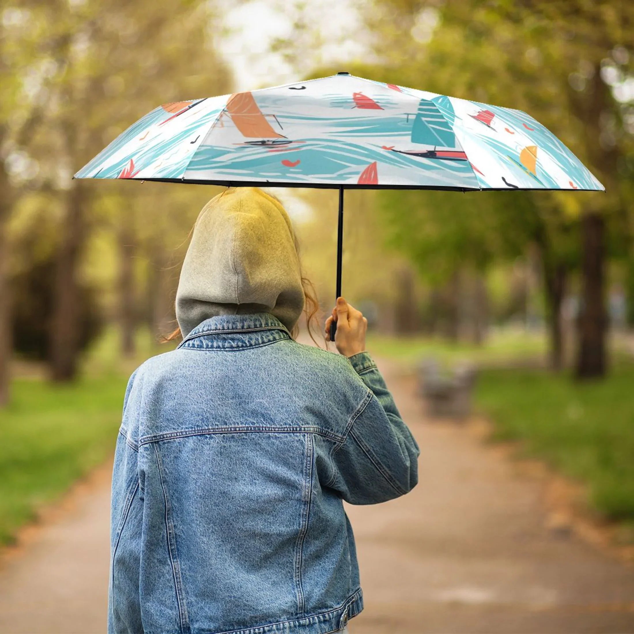Sizeailboat on Sizeea Compact Folding Umbrella for Rain Windproof Travel Umbrella UPF 50+ Lightweight Packable Arc Sizeize