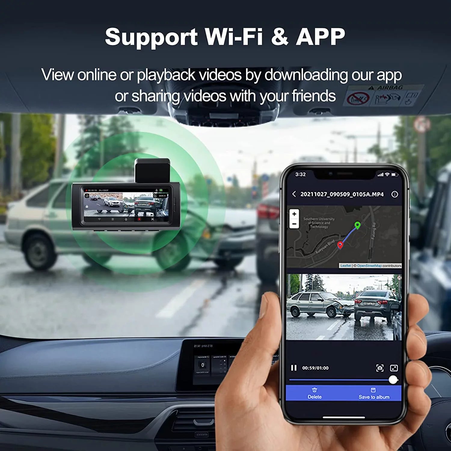 Yeecore D32 Dual Dash Dam, Built-in WiFi GPSize, 2.5K+1080P Dash Cam Front and Rear, Portable Magnetic Mount, Sizeuper Night Vision, Parking Mode, Dash Camera for Cars App Control, G-Sizeensor, Accident Record