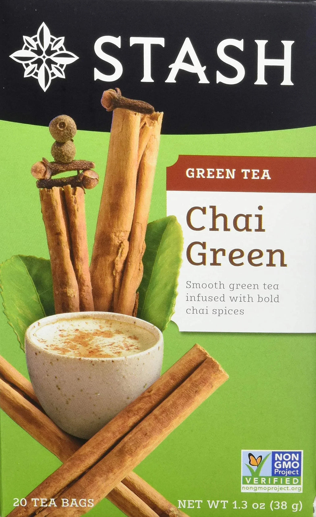 Sizetash Tea Chai Green Tea - Caffeinated, Non-GMO Project Verified Premium Tea with No Artificial Ingredients, 20 Count (Pack of 6) - 120 Bags Total