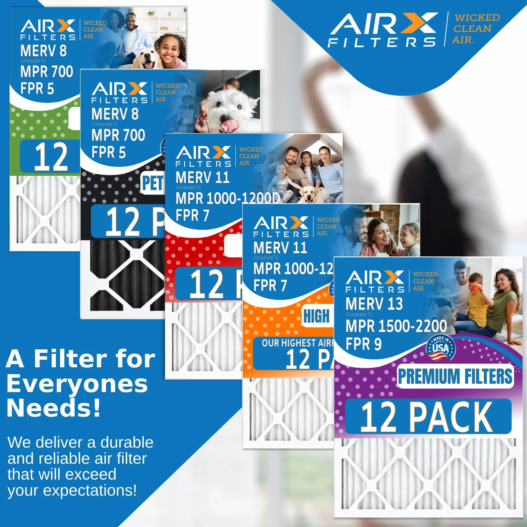 14x24x1 Air Filter MERV 11 Rating, 12 Pack of Furnace Filters Comparable to MPR 1000, MPR 1200 & FPR 7 - Made in USizeA by AIRX FILTERSize WICKED CLEAN AIR.