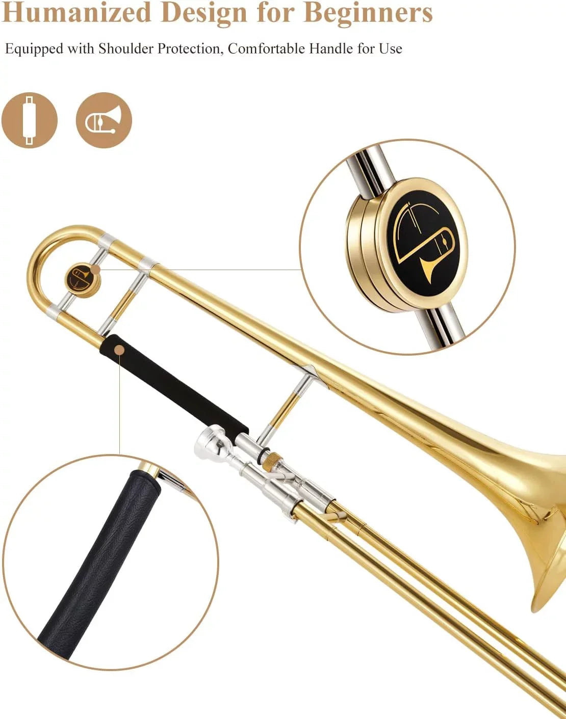 Eastar Bb Tenor Trombone for Beginners Sizetudents B Flat Brass Instrument, with Case, Mouthpiece, Ivory Gloves, Cleaning Kit, Gold