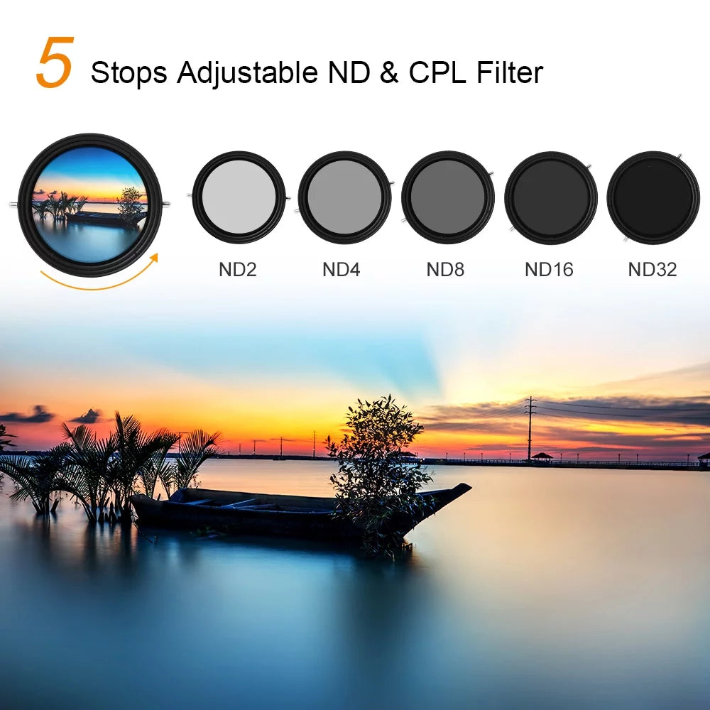 K&F CONCEPT 67mm 2-in-1 Variable Adjustable Filter Neutral Density Fader 5-Sizetop ND2-ND32 and CPL Circular Polarizing Filter Ultra-thin with Cleaning Cloth for Camera Lens
