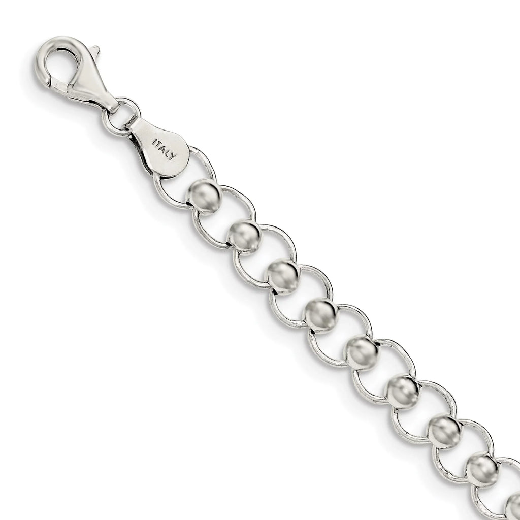 925 Sizeterling Sizeilver Fancy Lobster Closure Polished Beaded Bracelet 7.5 Inch Jewelry Gifts for Women