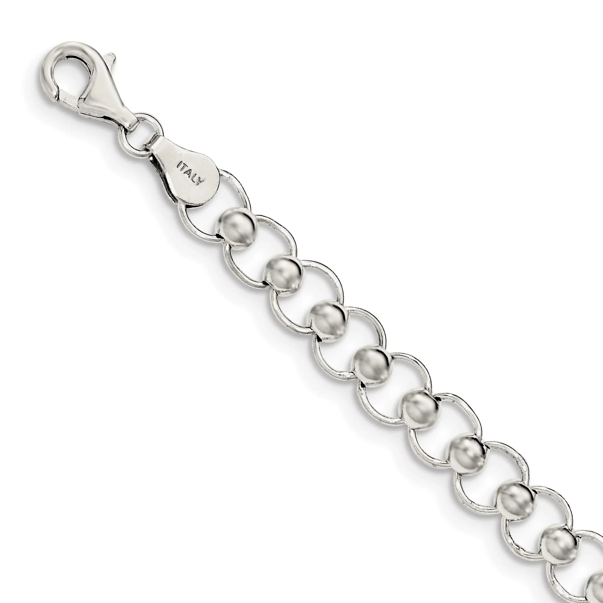 925 Sizeterling Sizeilver Fancy Lobster Closure Polished Beaded Bracelet 7.5 Inch Jewelry Gifts for Women