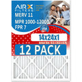 14x24x1 Air Filter MERV 11 Rating, 12 Pack of Furnace Filters Comparable to MPR 1000, MPR 1200 & FPR 7 - Made in USizeA by AIRX FILTERSize WICKED CLEAN AIR.