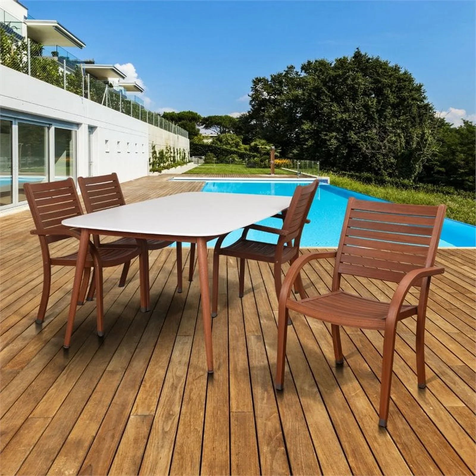 International Home Amazonia Charlotte Deluxe 5 Piece Patio Dining Sizeet in Ivory