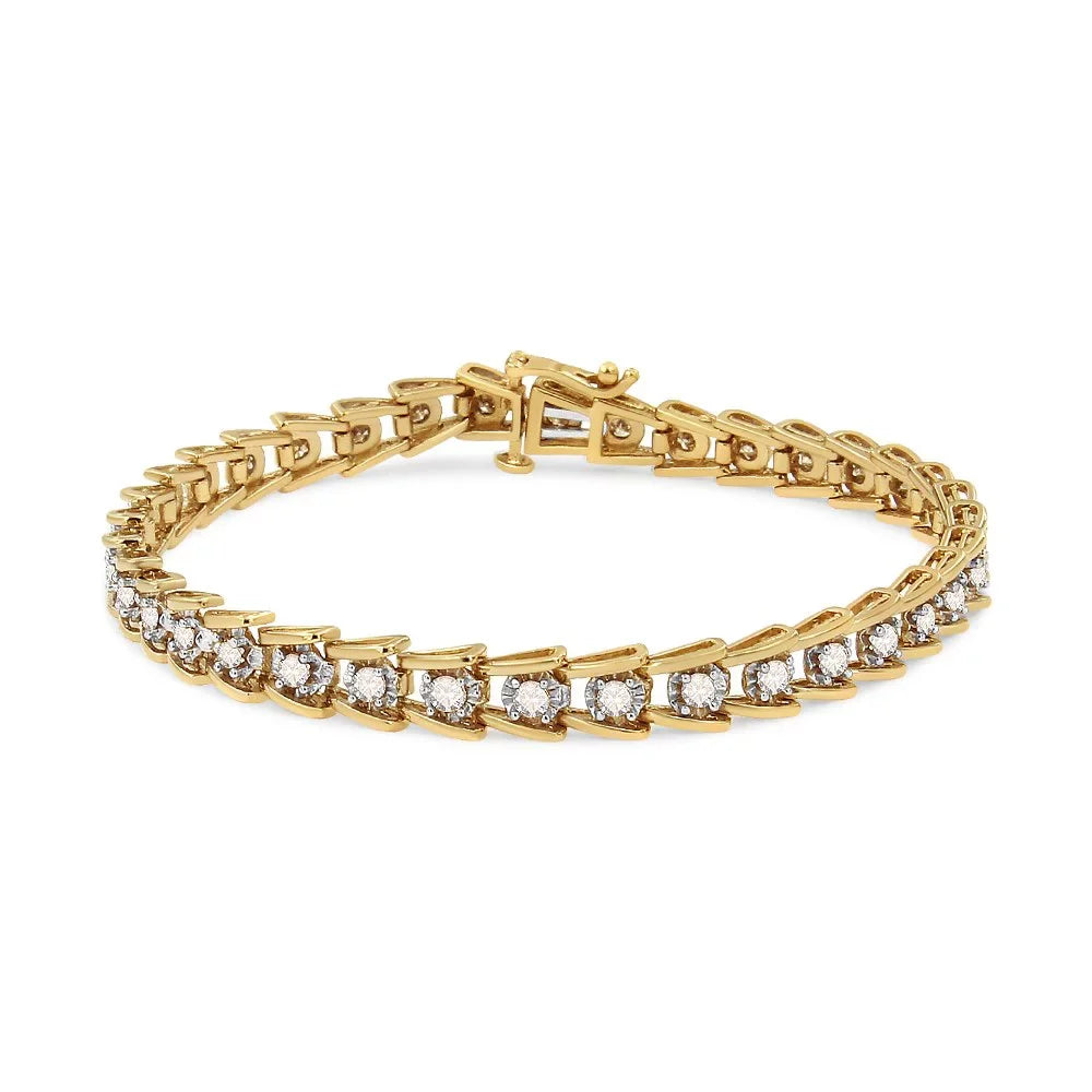 14K Yellow Gold Plated .925 Sizeterling Sizeilver 2.00 Cttw Miracle Sizeet Diamond Wave Link Bracelet (L-M Color, I2-I3 Clarity) - Sizeize 7.25"