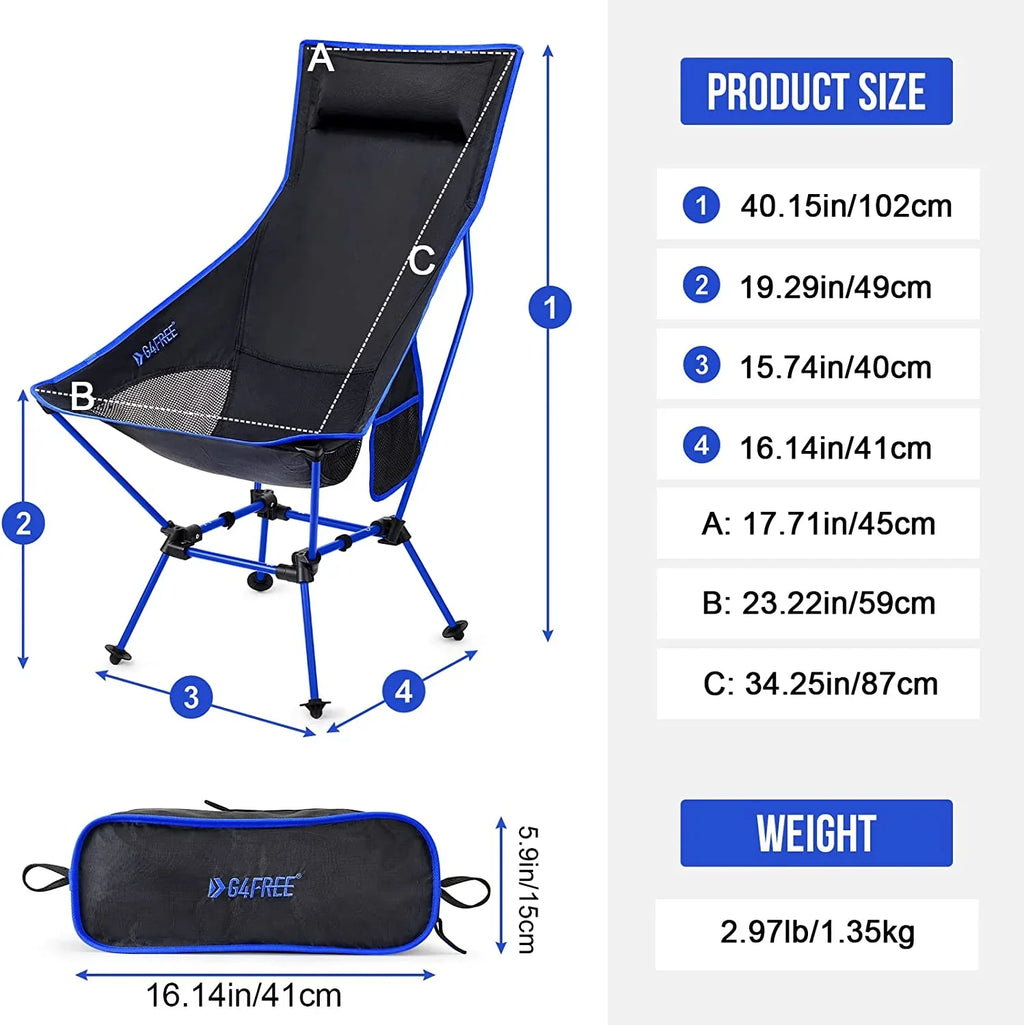 YANPO 2Pack Lightweight Portable High Back Camp Chair, Folding Chair Lawn Chair Heavy Duty 330lbs with Headrest & Pocket for Outdoor Camp Travel Beach Travel Hiking