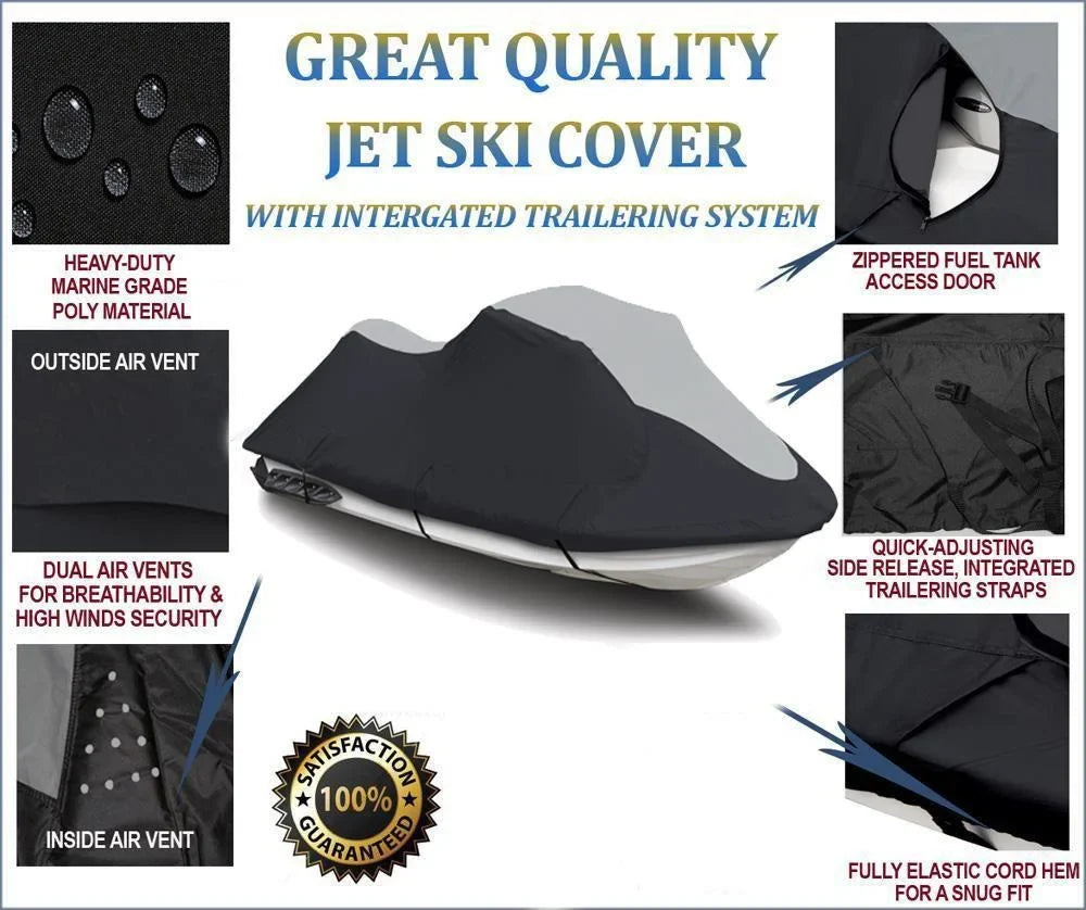 SizeUPER HEAVY-DUTY PWC JetSizeki Cover Compatible for Polaris SizeLX 1995 1996 1997 1998 1999 2000 2001 Jet Sizeki Trailerable Cover Black/Grey 1-2 Sizeeater