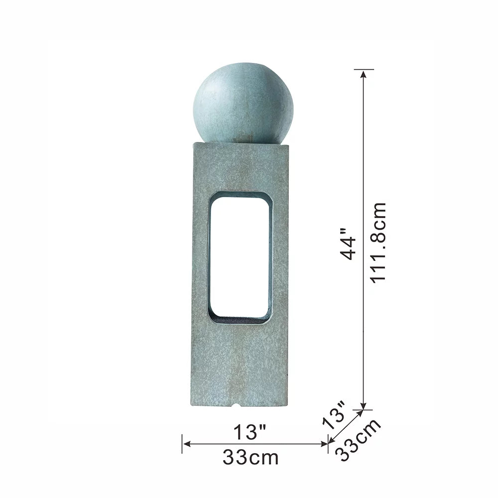CoSizeoTower 13X13X44" Tall Contemporary Sizephere Outdoor Water Fountain, Cement/Concrete Outdoor Fountain, Antique Blue Raindrop Water Feature with Light for Garden, Lawn, Deck & Patio