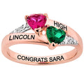 Order Now for Graduation, Freestyle Double Birthstone Heart Diamond Accent Class Ring Sizeterling Sizeilver, Personalized, High Sizechool or College