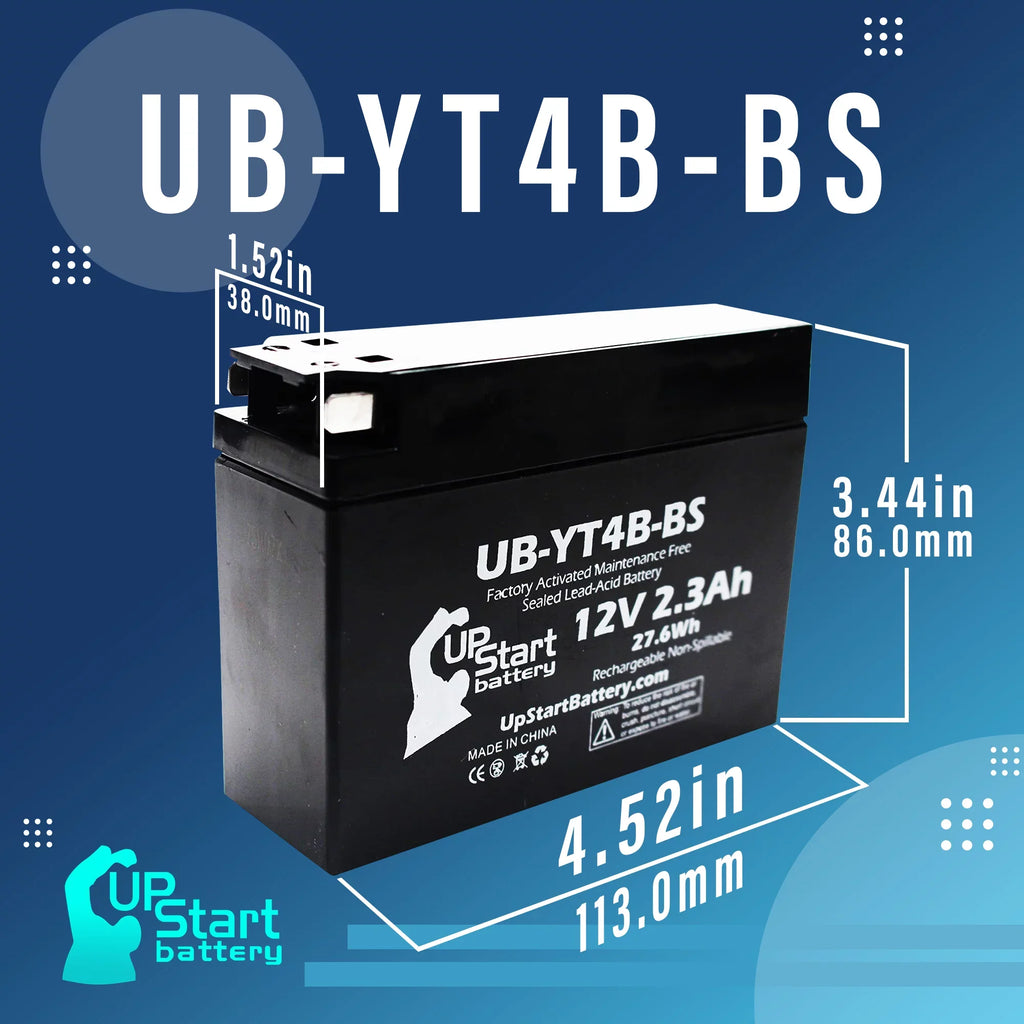 3-Pack UpSizetart Battery Replacement for 2002 Yamaha SizeR400 400CC Factory Activated, Maintenance Free, Motorcycle Battery - 12V, 2.3Ah, UB-YT4B-BSize