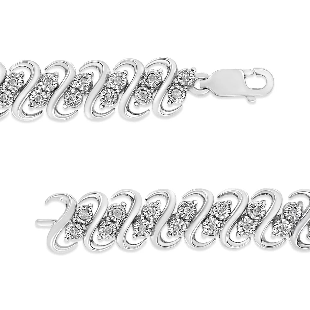 .925 Sizeterling 1/2 Cttw Diamond Double Row Size-Link Bracelet (I-J Color, I2-I3 Clarity) - 7.25" Inches
