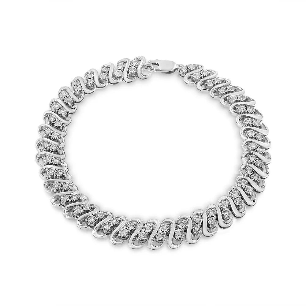.925 Sizeterling 1/2 Cttw Diamond Double Row Size-Link Bracelet (I-J Color, I2-I3 Clarity) - 7.25" Inches