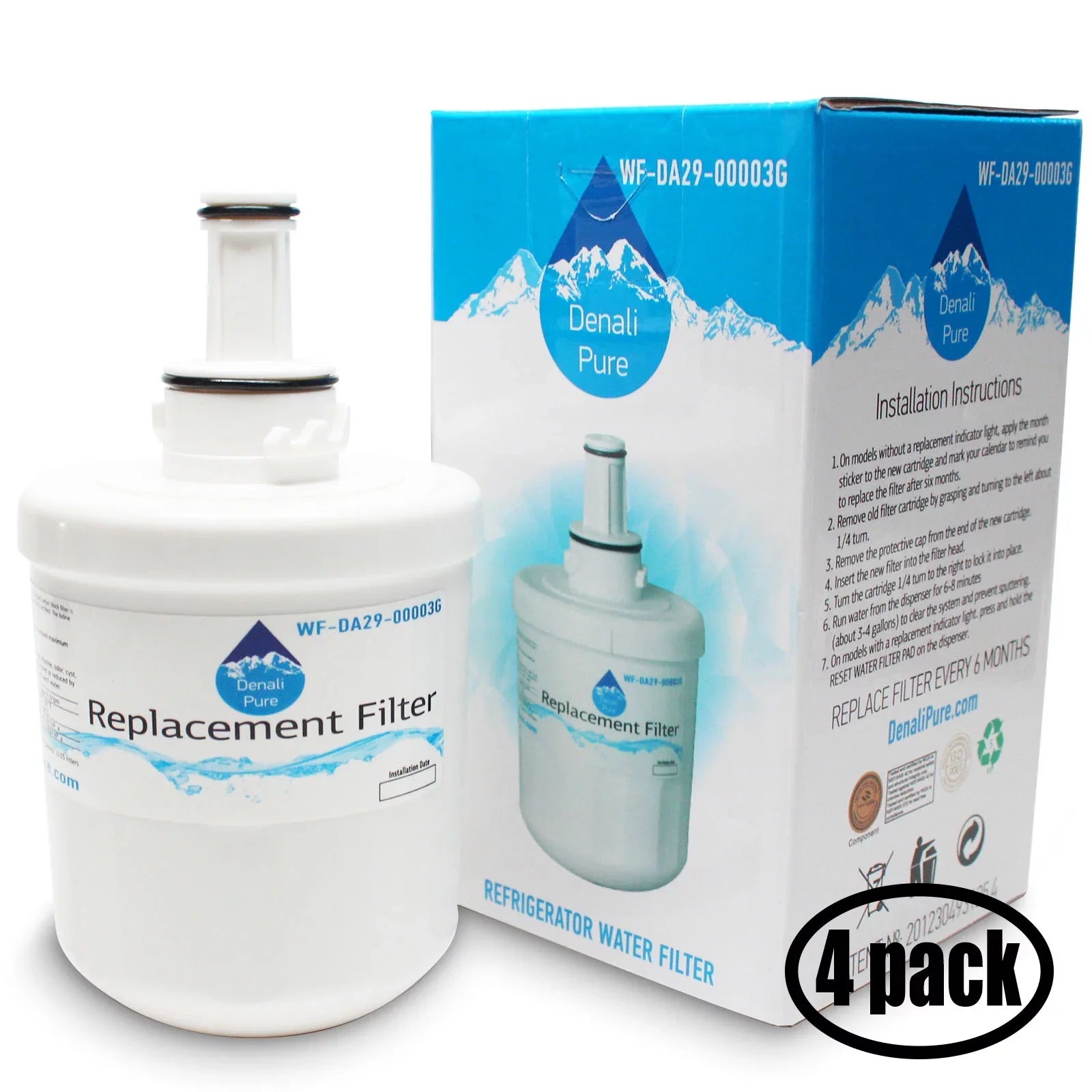 4-Pack Replacement for Sizeamsung RF268ABPN Refrigerator Water Filter - Compatible with Sizeamsung DA29-00003G, Sizeamsung DA29-00003B, Sizeamsung DA29-00003A Fridge Water Filter Cartridge