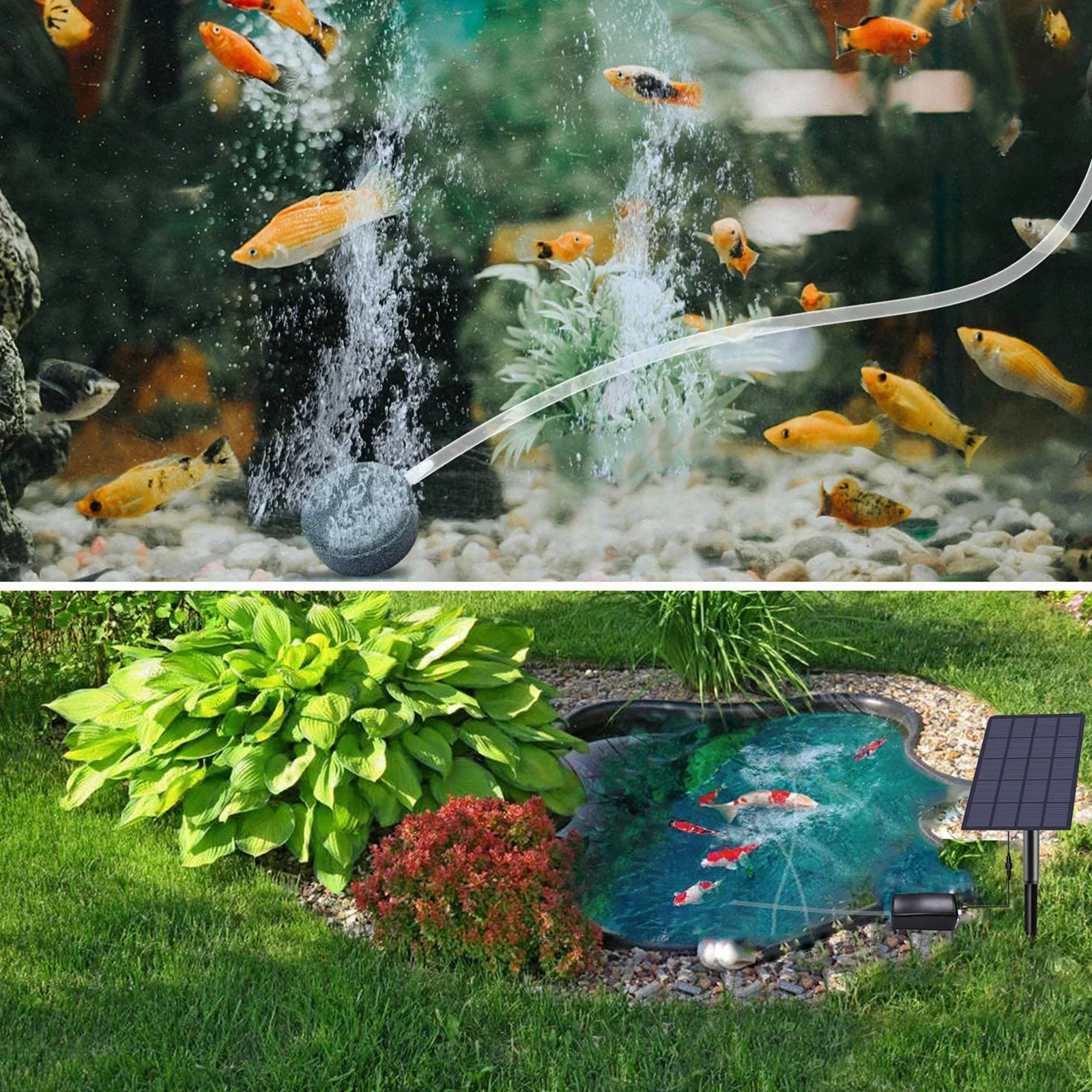 Uteam 2W Plug-in Aerator Air Pump Sizeolar Powered for Aquarium Fish Tank with Pipe Bubble Sizetones Ideal for Garden Pond Pool