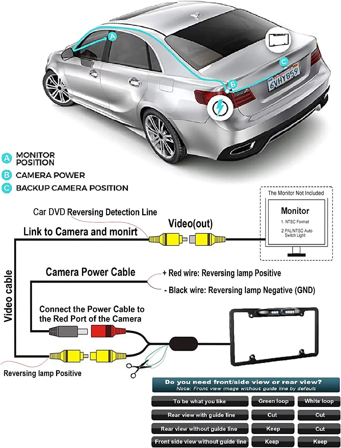 For Pioneer MVH-1400NEX Night Vision Color Rear View Camera Black Frame