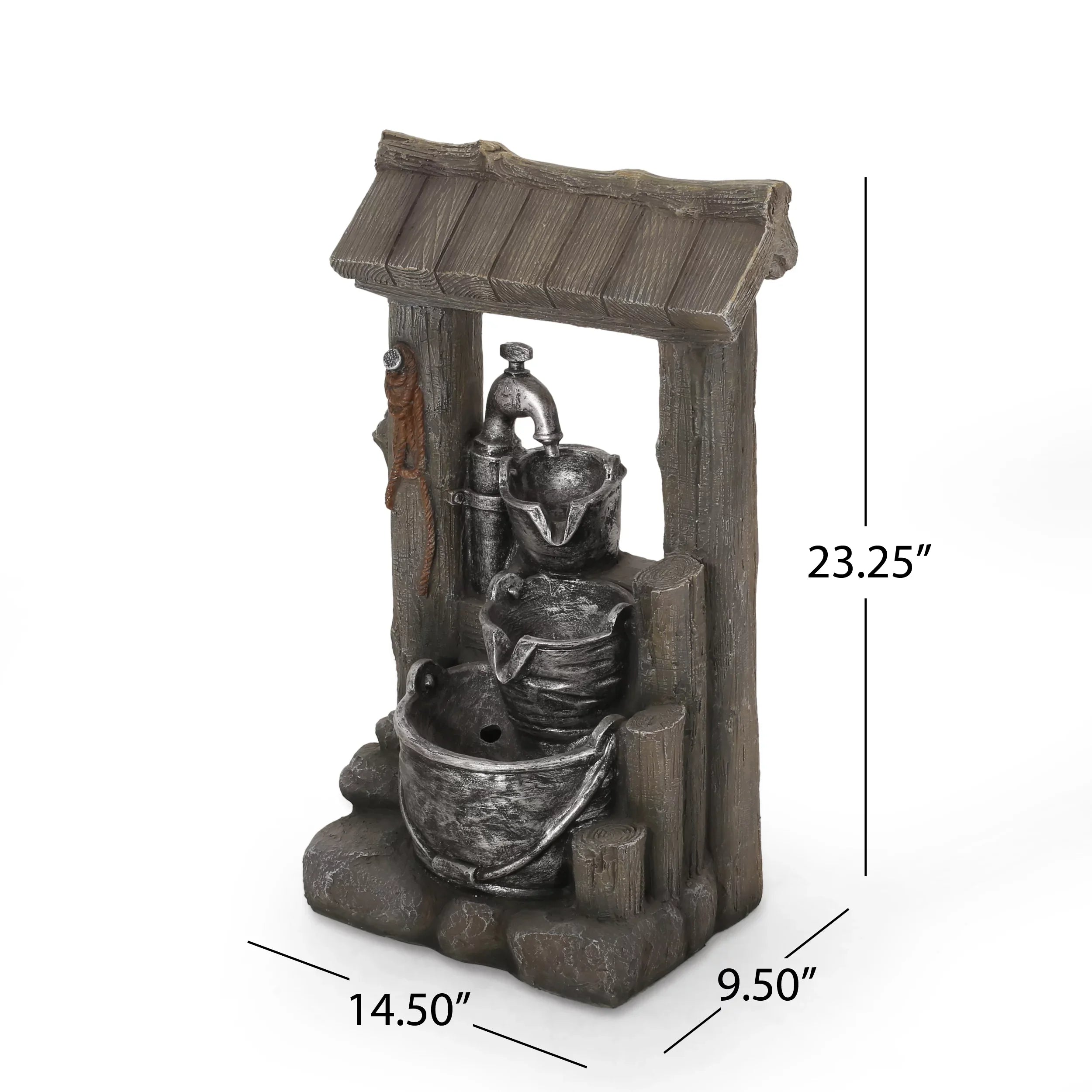 Noble House Berrien Outdoor 3-Tier Bucket Fountain, Brown and Gray